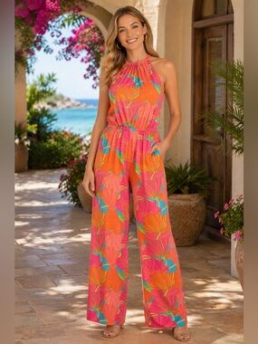 New Trina by Trina Turk Print Halter Juju Jumpsuit